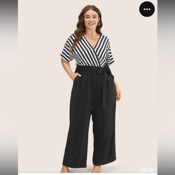 BloomChic Plus Size 4XL Black and White Striped Jumpsuit us26 - Picture 1 of 8